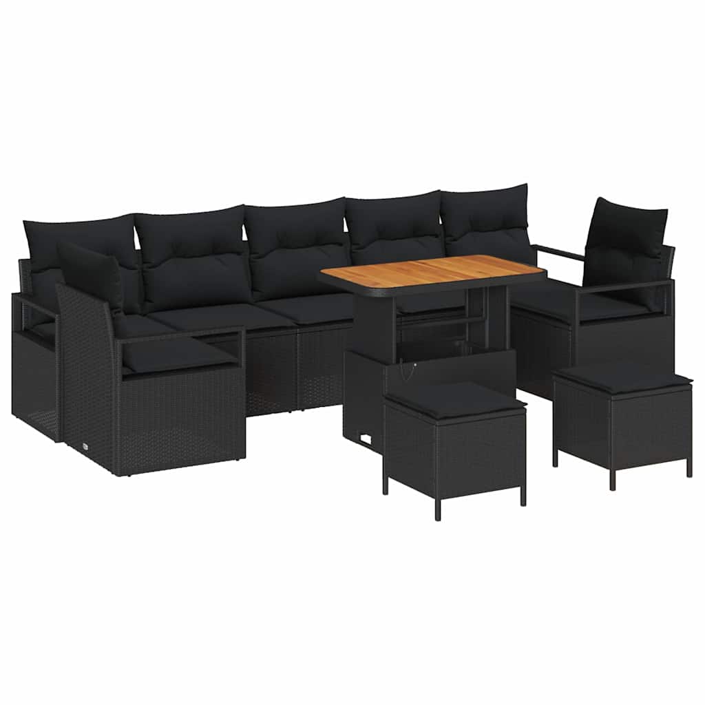 10 dalių sodo sofa rinkinys su pagalvėlėmis juoda poli ratanas