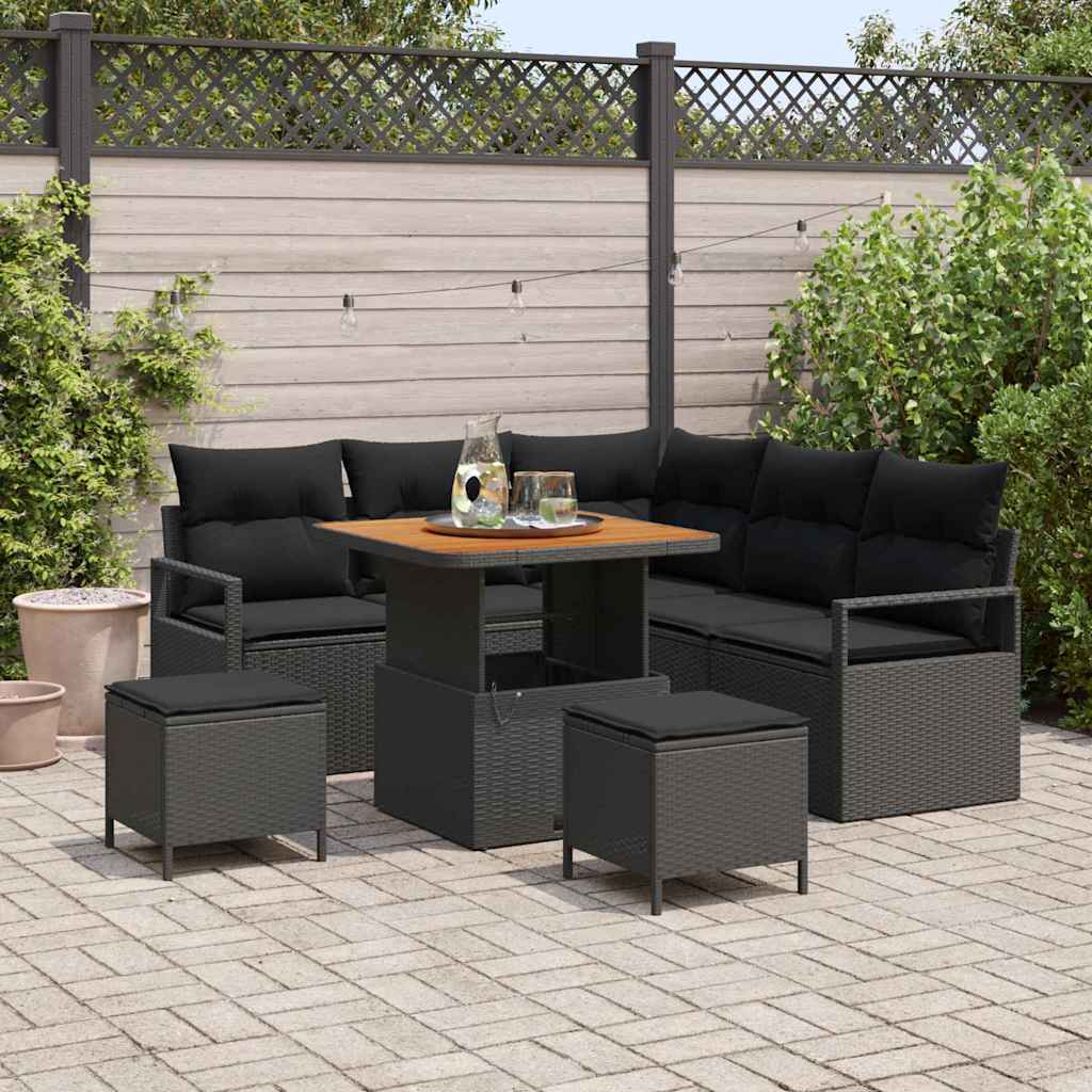 Outdoor Sofa Set with Storage Cushion 8 pcs Black