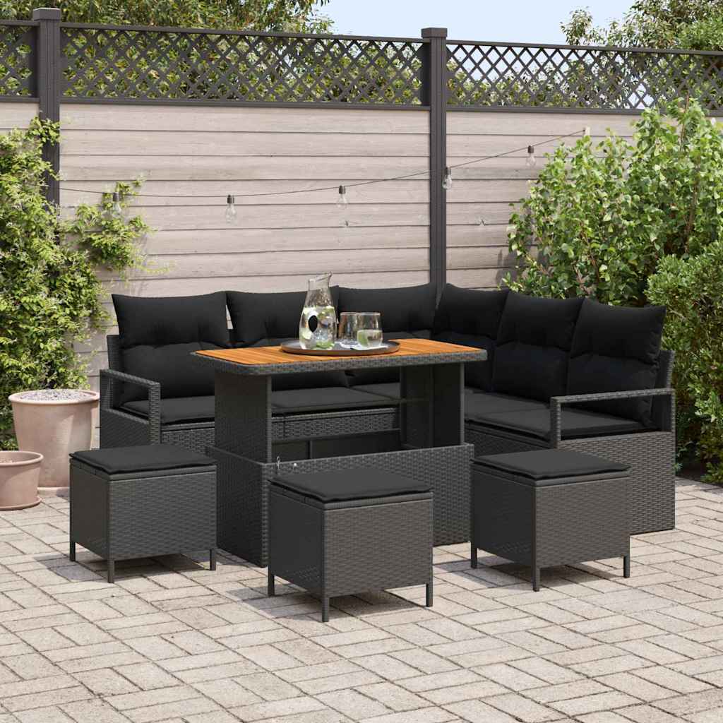 Garden Sofa Set with Cushion and Storage 9 pcs Black
