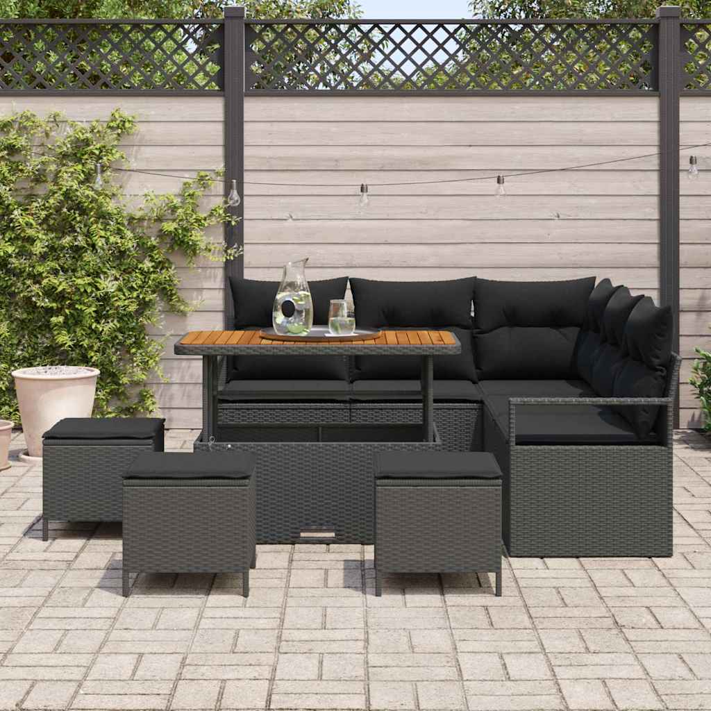 Garden Sofa Set with Cushion and Storage 9 pcs Black