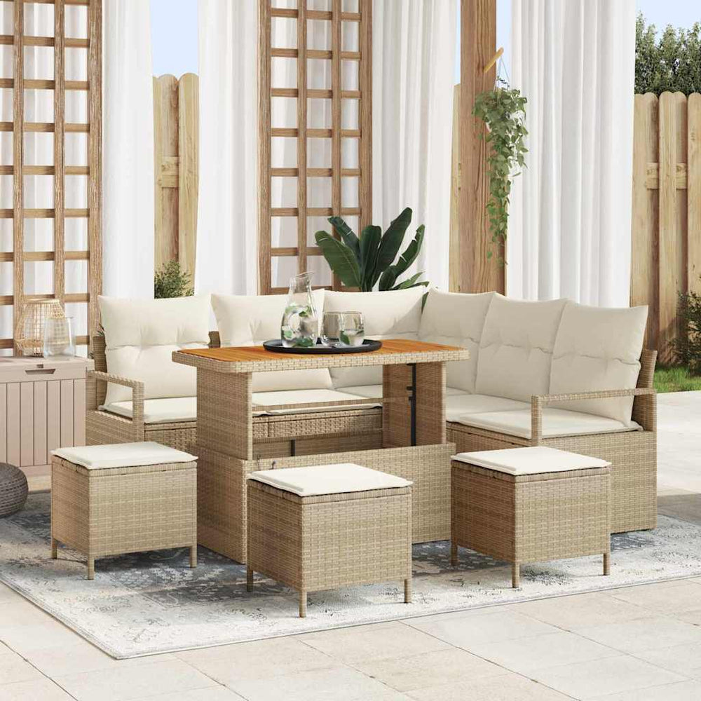 9 dalių sodo sofa su pagalvėlėmis smėlinė poli ratanas akacija