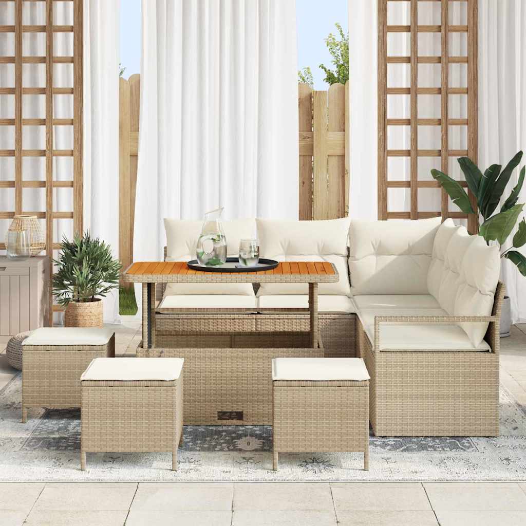 9 dalių sodo sofa su pagalvėlėmis smėlinė poli ratanas akacija