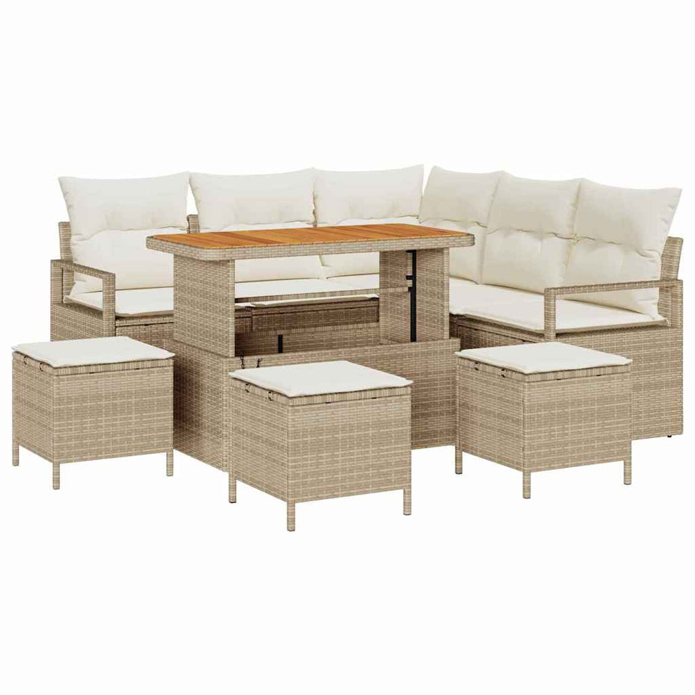 9 dalių sodo sofa su pagalvėlėmis smėlinė poli ratanas akacija