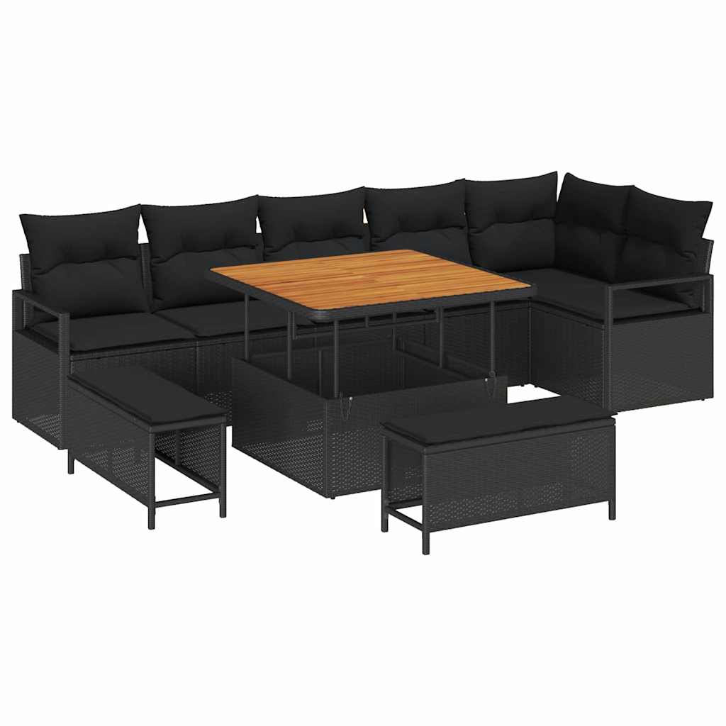 Sodo Sofų Rinkinys su pagalve su saugykla 9 pcs Juoda