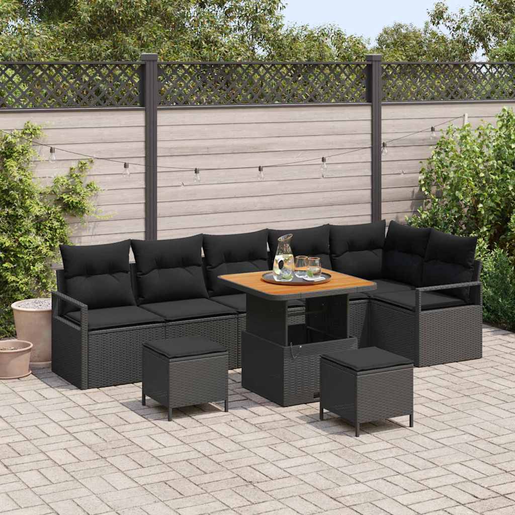 Garden Sofa Set with Cushion and Storage 9 pcs Black