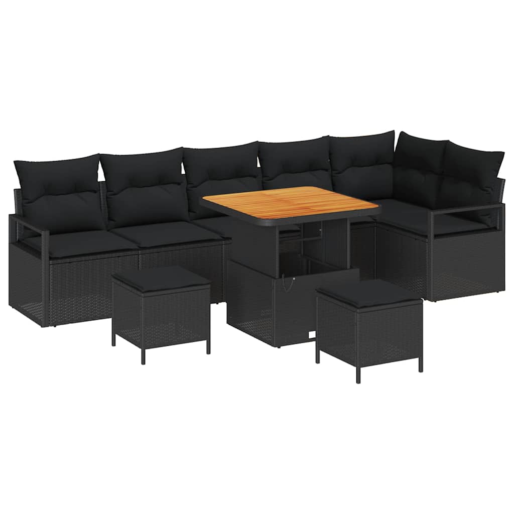 Garden Sofa Set with Cushion and Storage 9 pcs Black