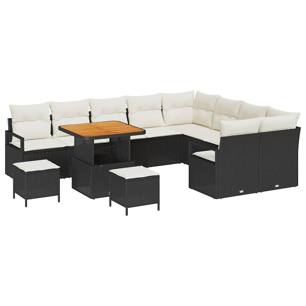 12 dalių sodo sofa komplektas su juodomis poli ratanas akacija
