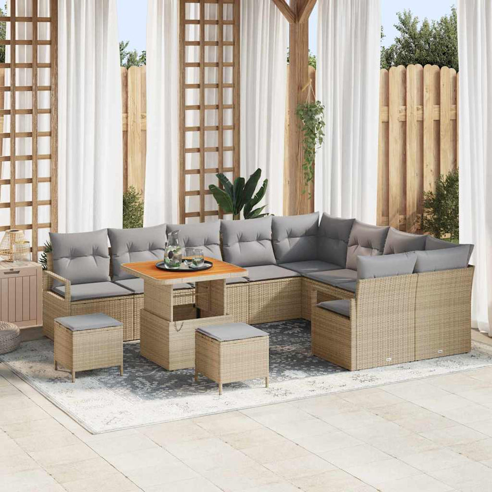 12 dalių sodo sofa rinkinys su pagalvėlėmis smėlio poli ratanas akacija