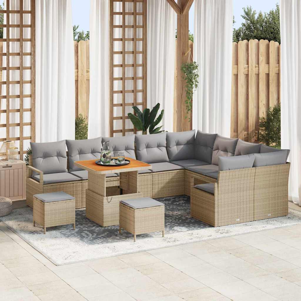 12 dalių sodo sofa rinkinys su pagalvėlėmis smėlio poli ratanas akacija