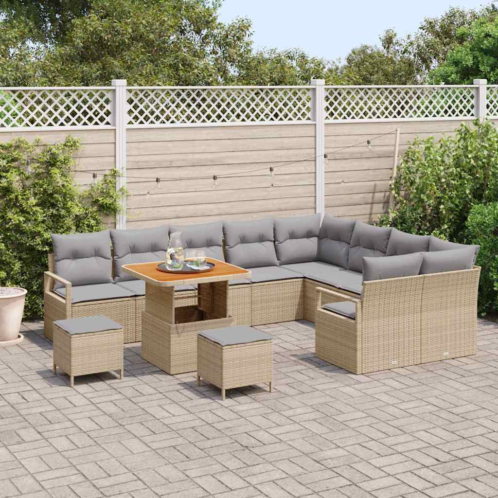 12 dalių sodo sofa rinkinys su pagalvėlėmis smėlio poli ratanas akacija