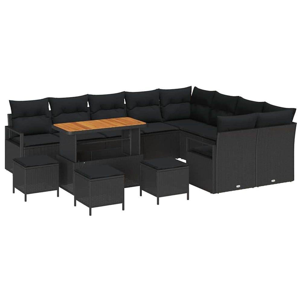 13 dalių sodo sofa komplektas su pagalvėlėmis Juoda Poli ratanas Akacija