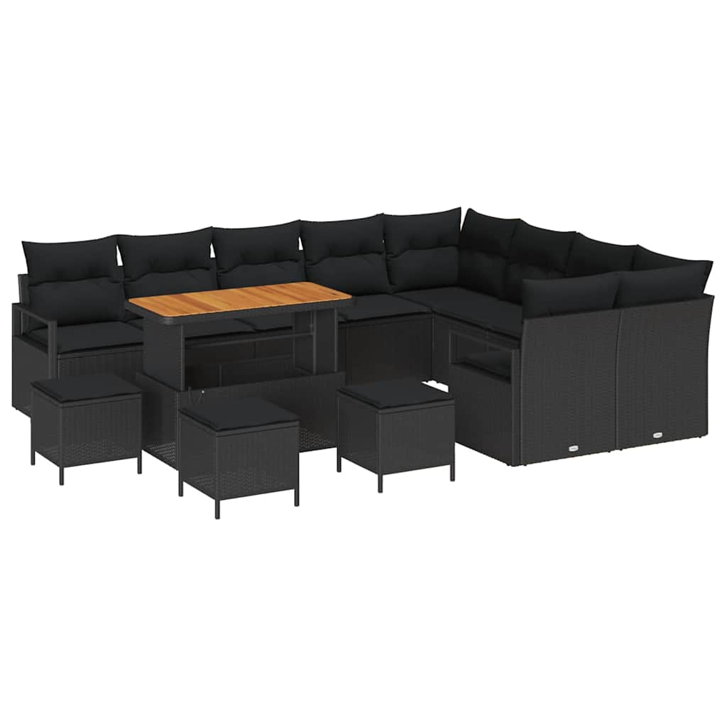 13 dalių sodo sofa komplektas su pagalvėlėmis Juoda Poli ratanas Akacija