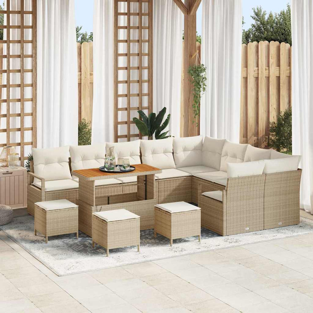 13 dalių sodo sofa rinkinys su pagalvėmis Smėlio Poli Ratanas Akacija