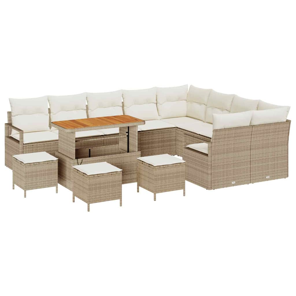 13 dalių sodo sofa rinkinys su pagalvėmis Smėlio Poli Ratanas Akacija