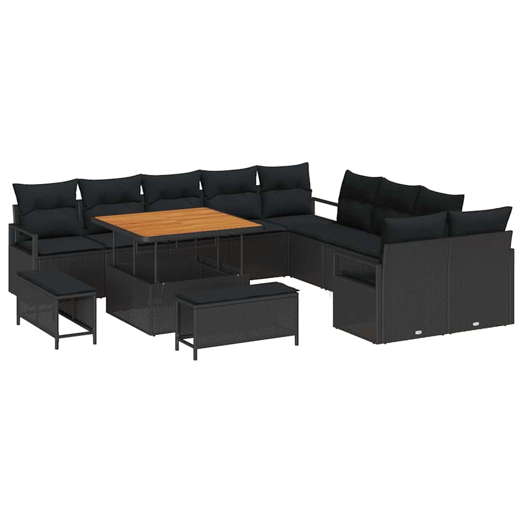 13 dalių sodo sofa rinkinys su pagalvėmis juodos spalvos poliratanas akacija