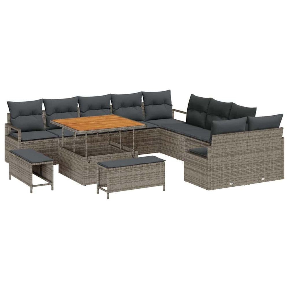 13 dalių sodų sofa rinkinys su pagalvėmis pilka poli ratanas akacijos