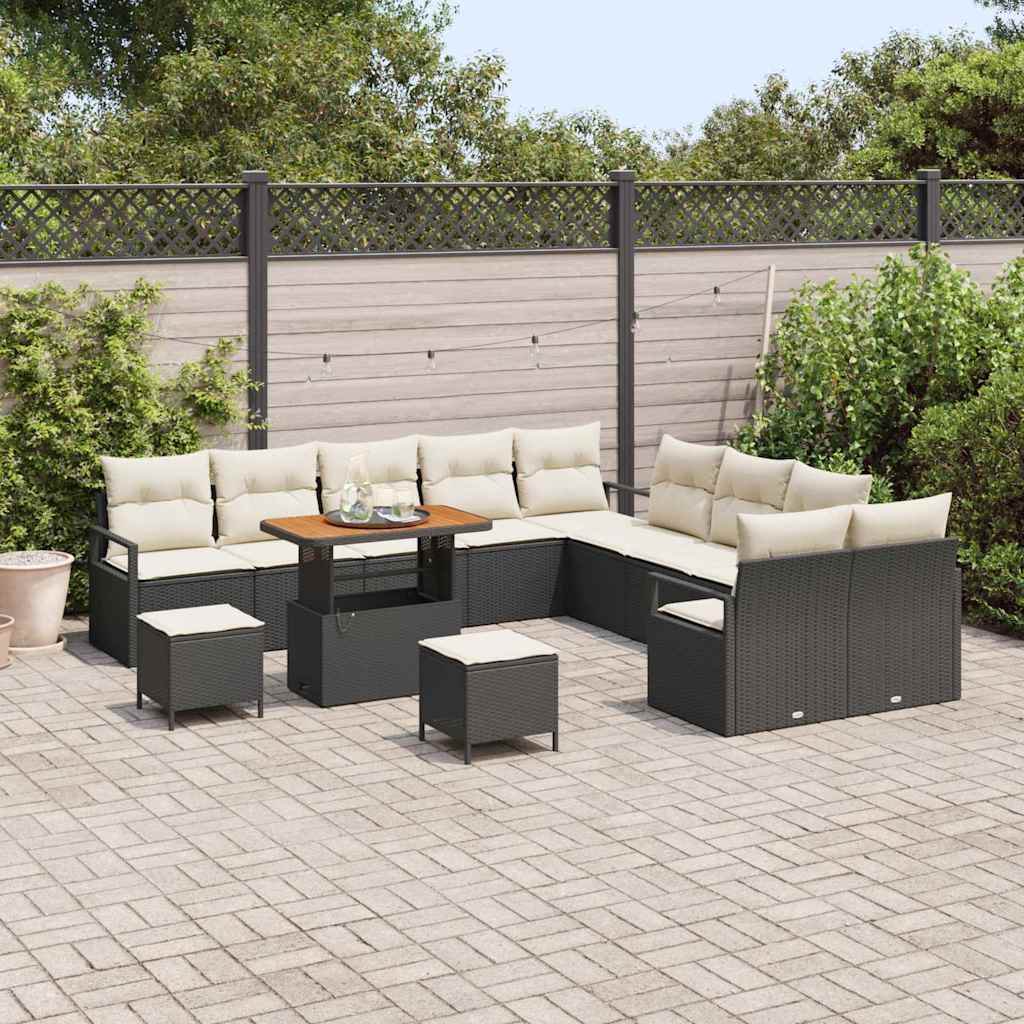 Sodo Sofų Rinkinys su pagalve 13 pcs Juoda ir kreminė