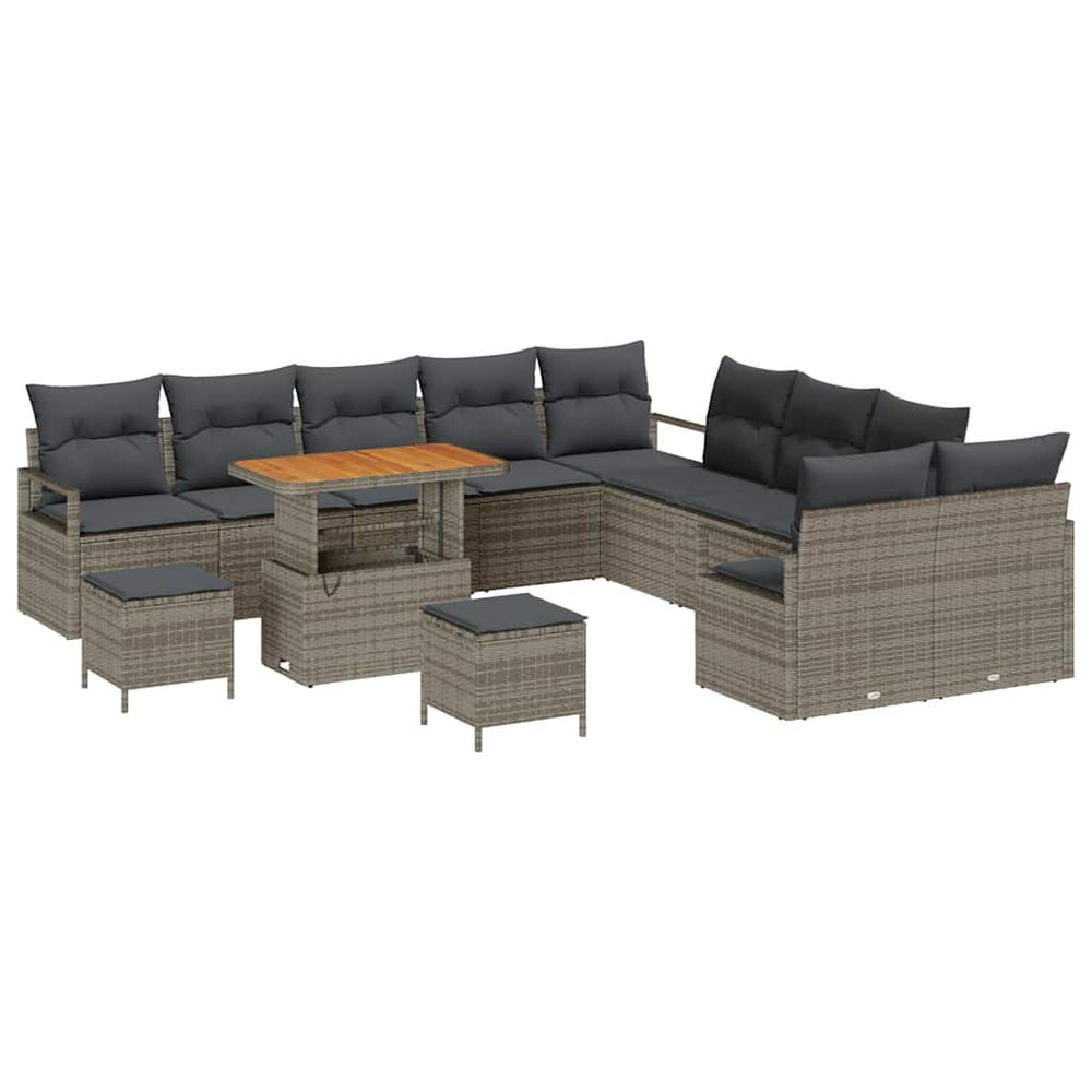 13 dalių sodo sofa su pagalvėlėmis, pilka, poliratanas, akacija