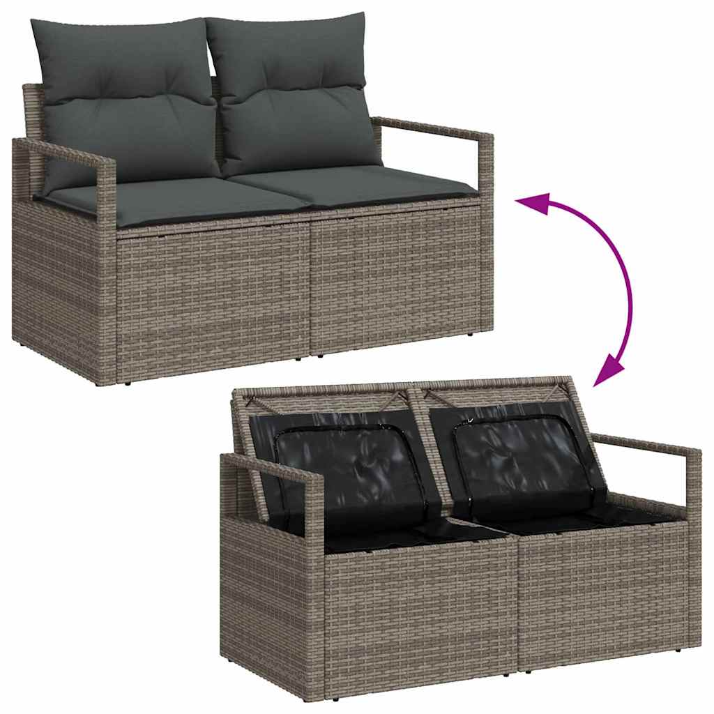 13 dalių sodo sofa su pagalvėlėmis, pilka, poliratanas, akacija