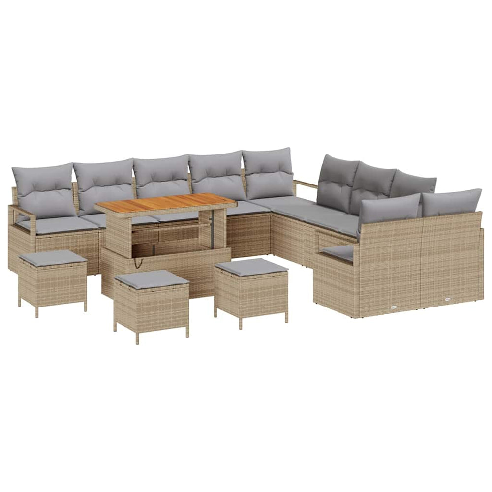 14 dalių sodo sofa komplektas su pagalvėlėmis smėlio poli ratanas akacija