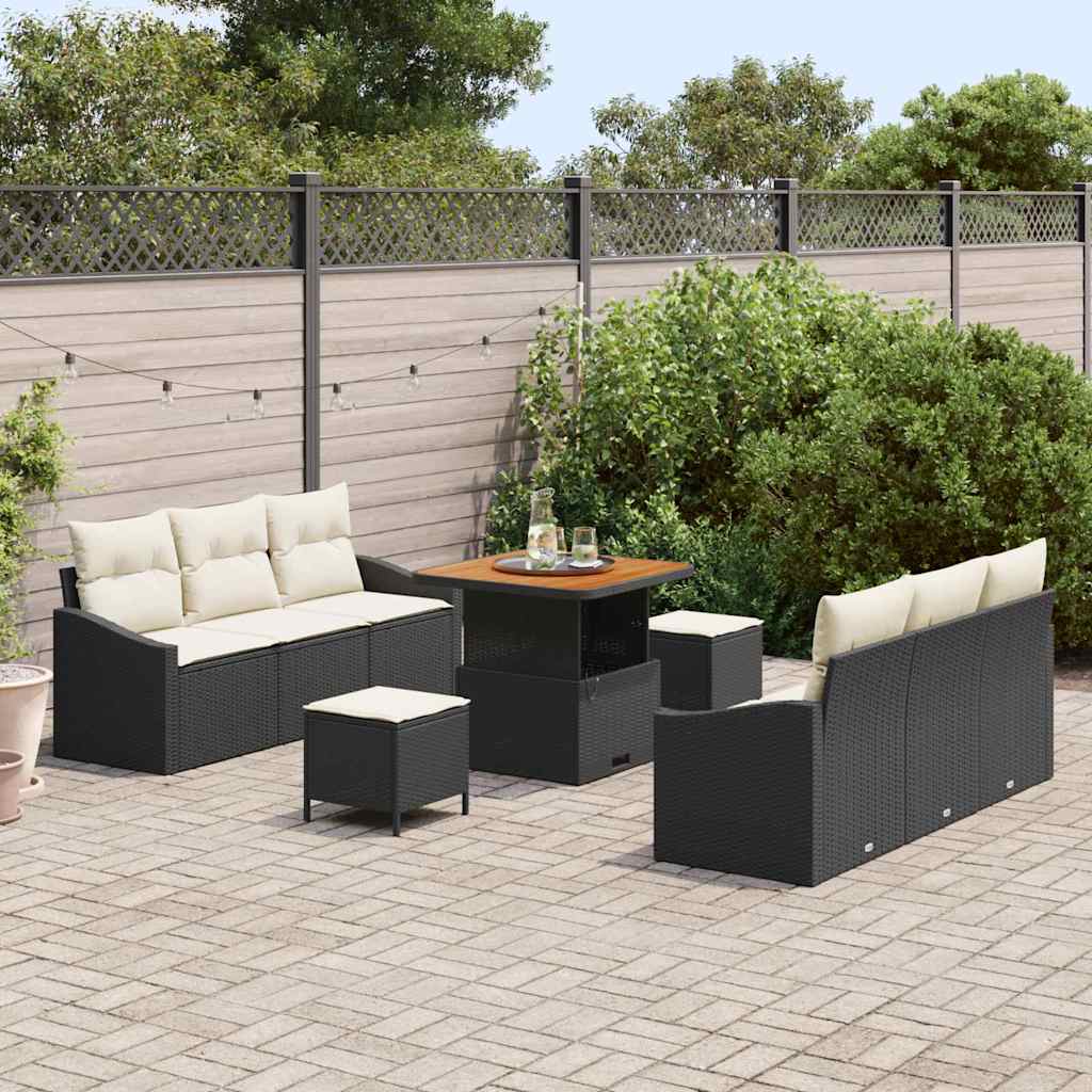 9 dalių sodo sofa rinkinys su pagalvėmis juodas poli ratanas akacijos