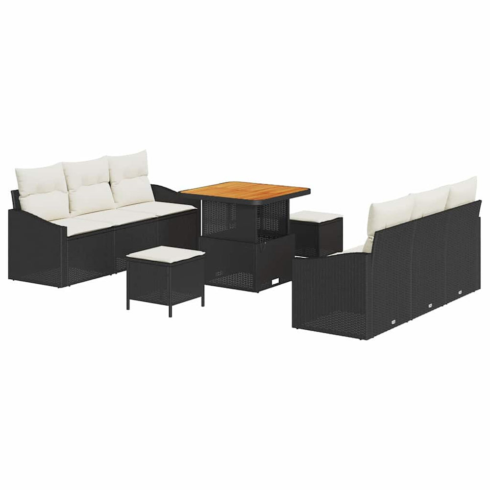 9 dalių sodo sofa rinkinys su pagalvėmis juodas poli ratanas akacijos