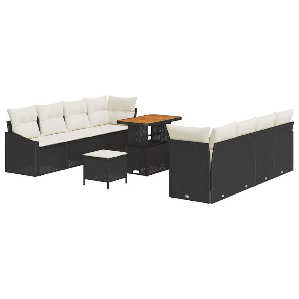 11 dalių sodo sofa rinkinys su pagalvėlėmis Juoda Poli ratanas Akacija