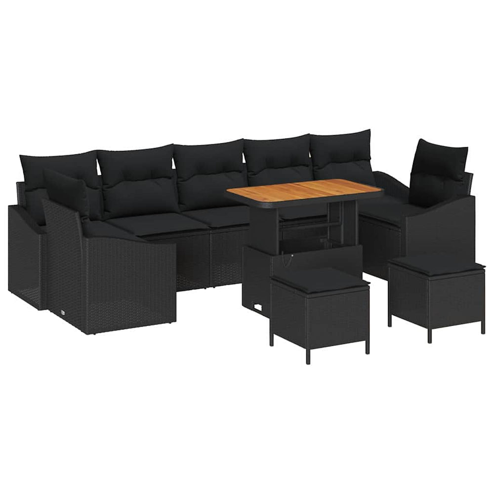 10 dalių sodo sofa su pagalvėmis juoda polirataninė akacija