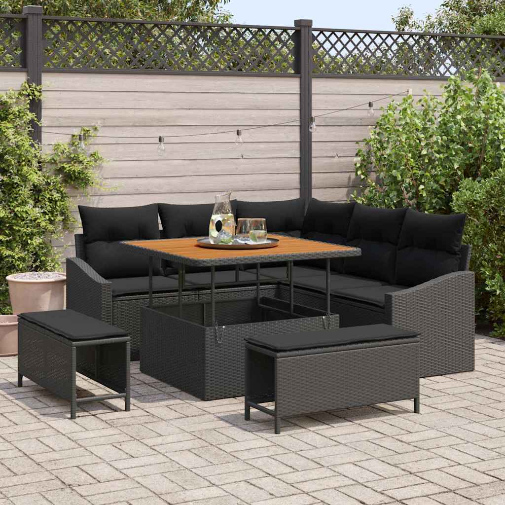 Outdoor Sofa Set with Cushions 8 pcs Black Poly Rattan