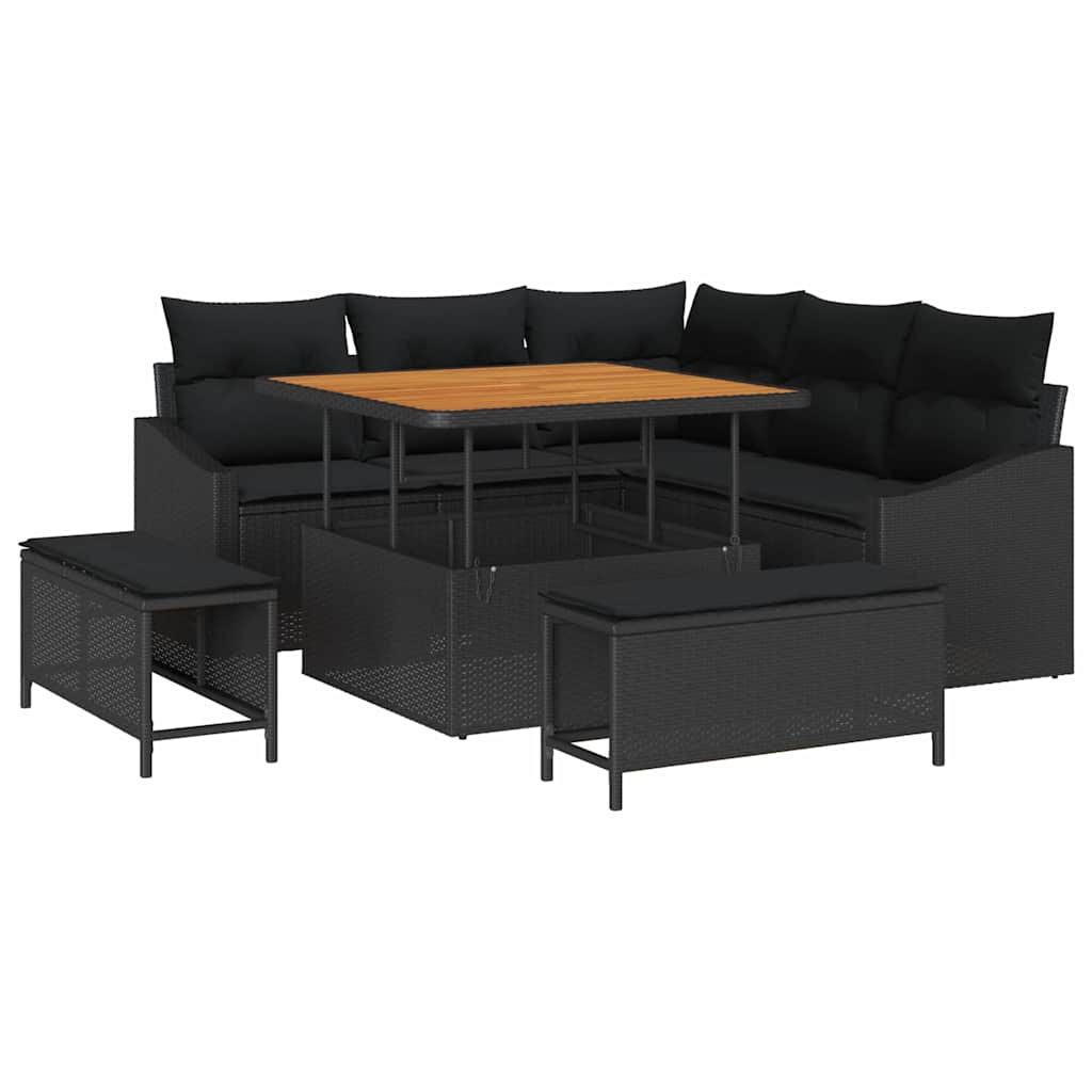 Outdoor Sofa Set with Cushions 8 pcs Black Poly Rattan