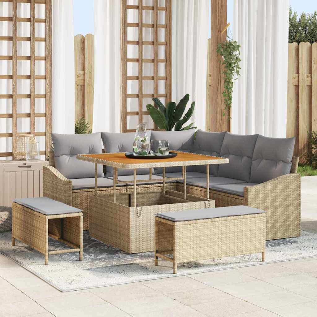 Garden Sofa Set with Cushions 8 pcs Beige and Light Grey