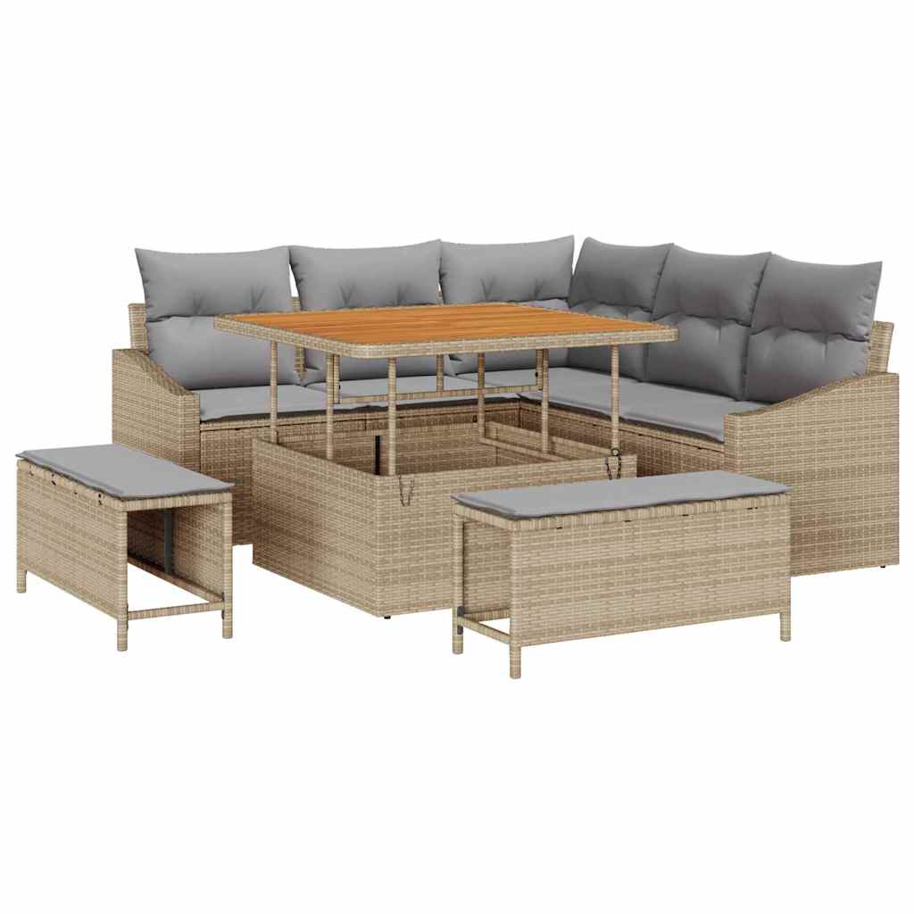 Garden Sofa Set with Cushions 8 pcs Beige and Light Grey