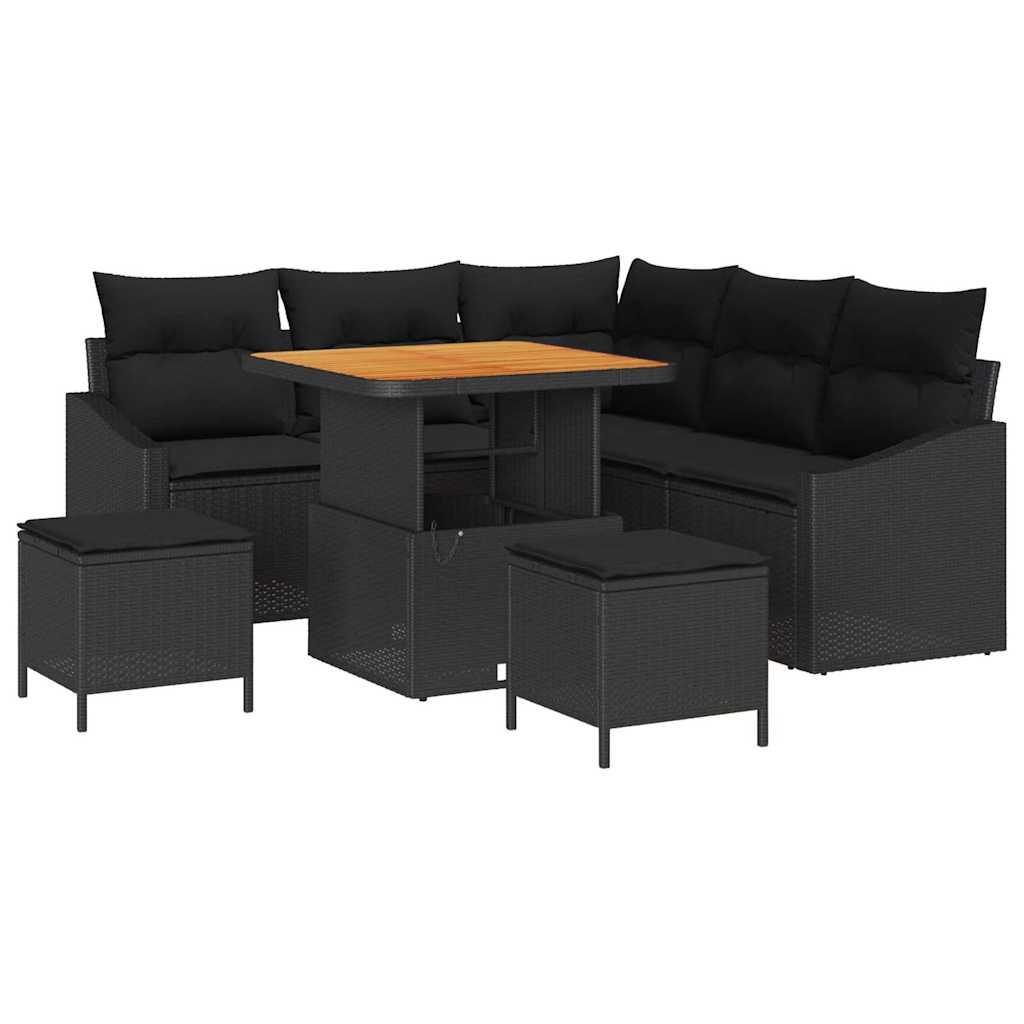 Sodo Sofų Rinkinys su pagalve 8 pcs Juoda Poli ratanas