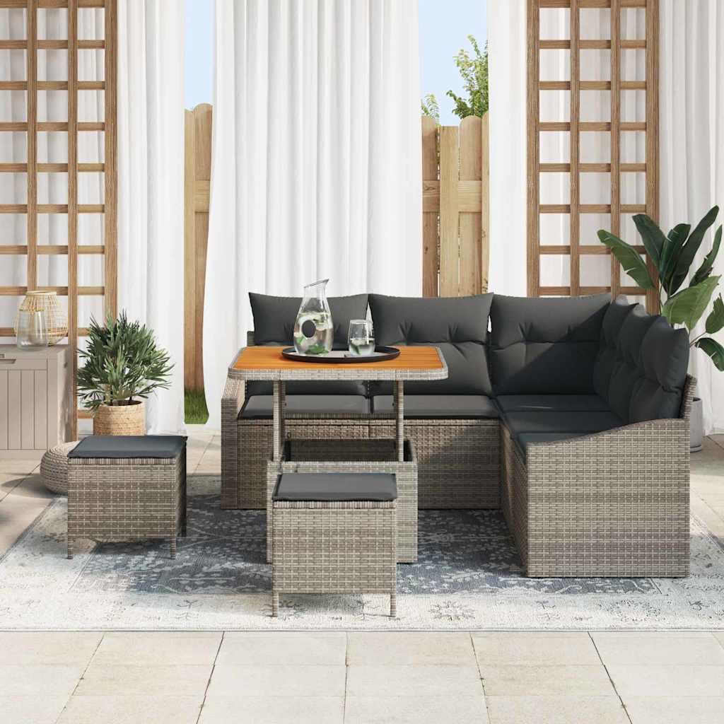 Sodo Sofų Rinkinys su pagalve 8 pcs Pilka Poli ratanas
