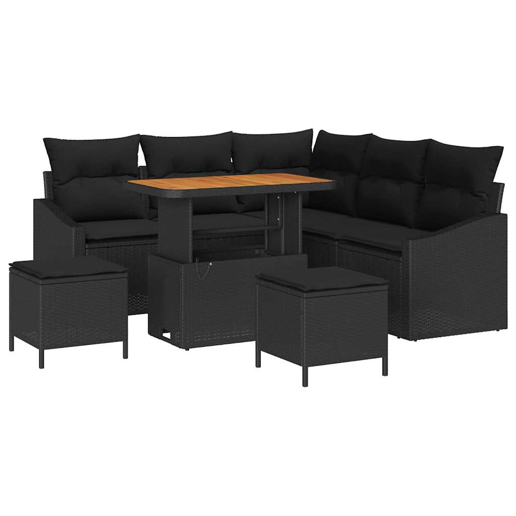 Outdoor Sofa Set with Cushions 8 pcs Black Poly Rattan