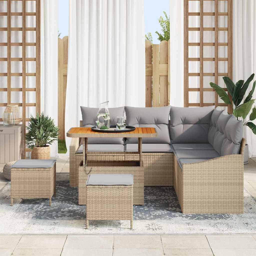 Garden Sofa Set with Cushions 8 pcs Beige and Light Grey