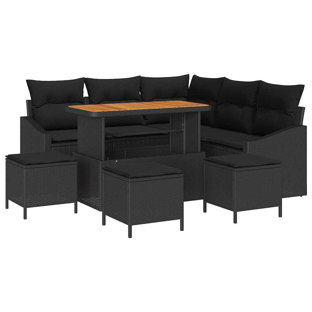 Sodo Sofų Rinkinys su pagalve 9 pcs Juoda Poli ratanas