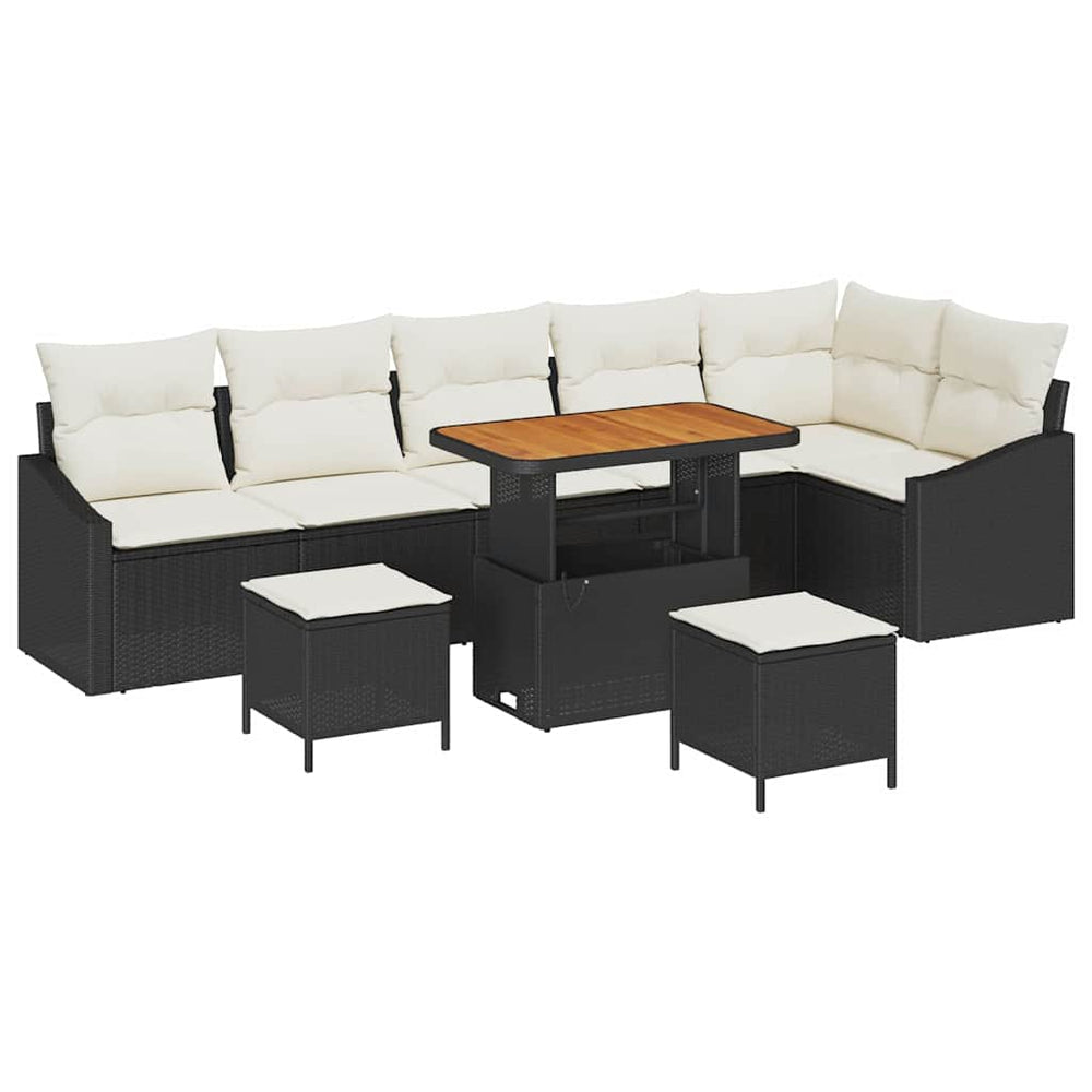 9 dalių sodo sofa komplektas su pagalvėlėmis juoda poli ratanas acacia