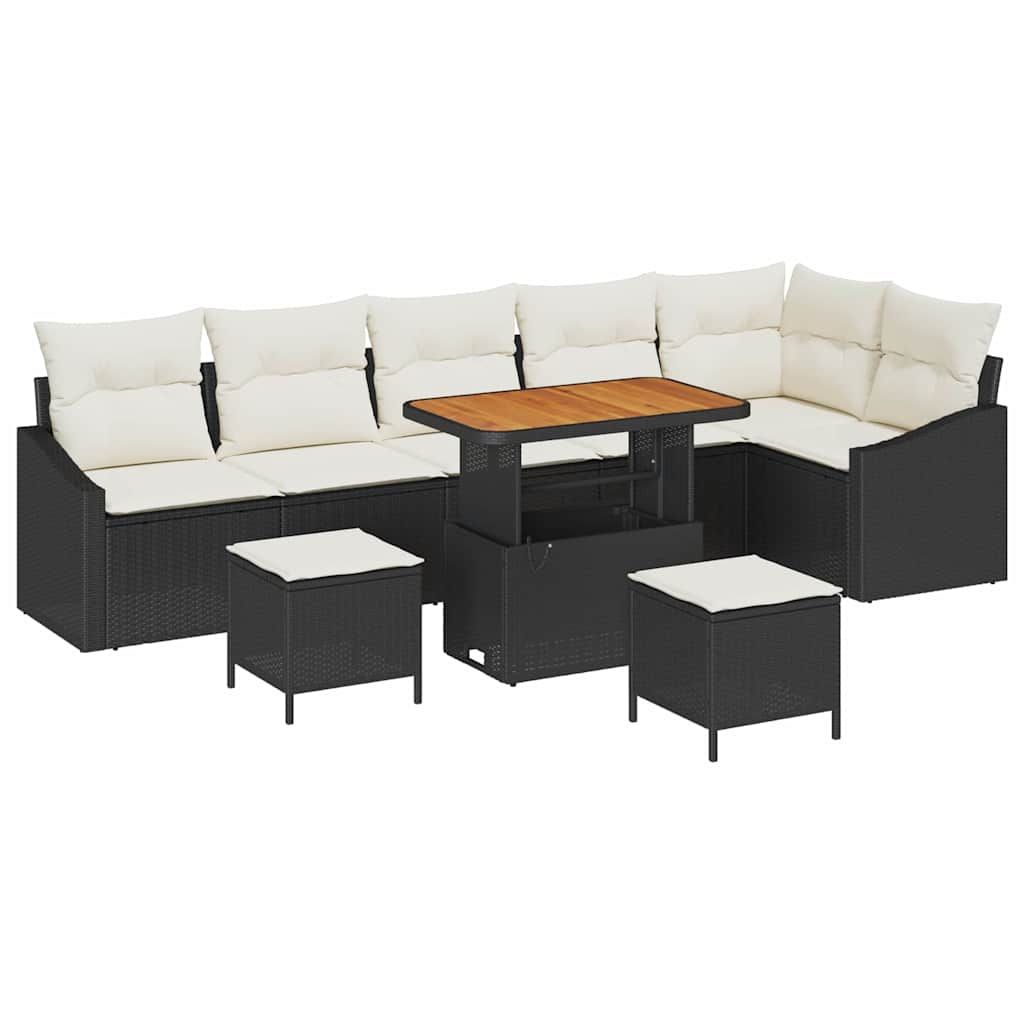 9 dalių sodo sofa komplektas su pagalvėlėmis juoda poli ratanas acacia