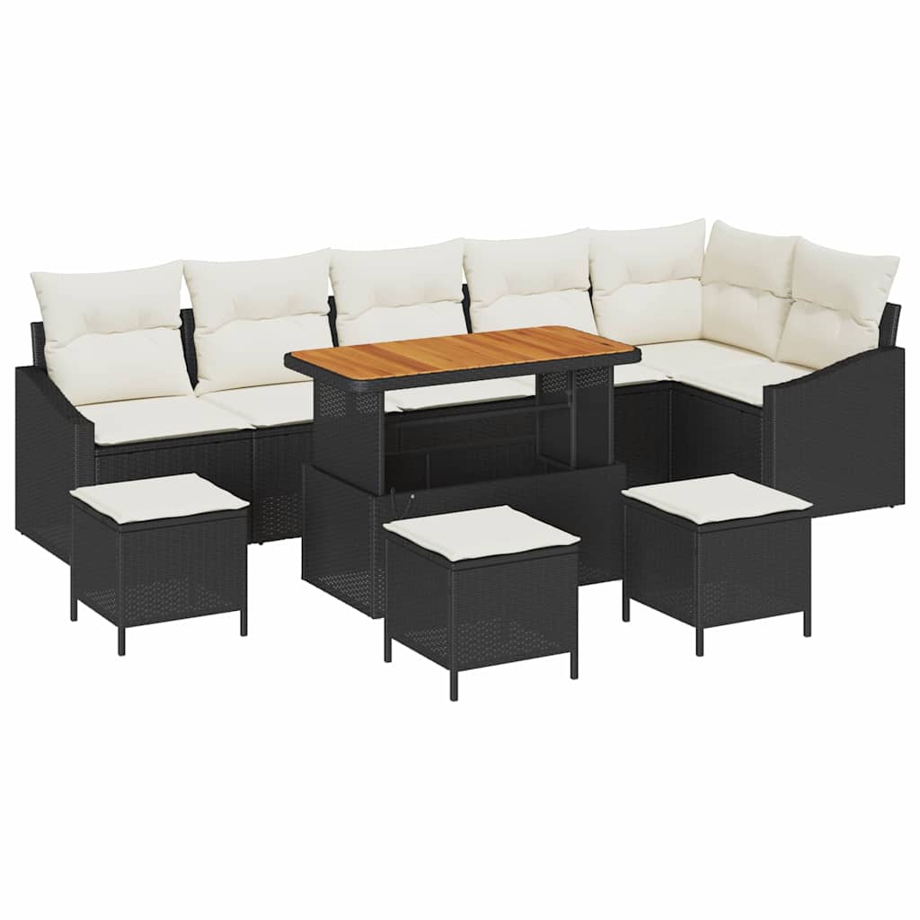 10 dalių sodo sofa su pagalvėlėmis juodas poli ratanas akacijos