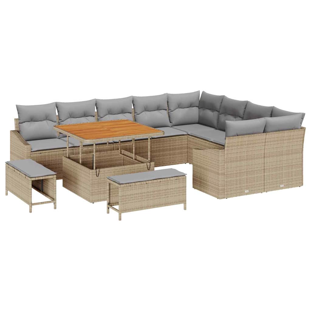 12 dalių sodo sofa komplektas su pagalvėmis smėlio poliratanas akacija