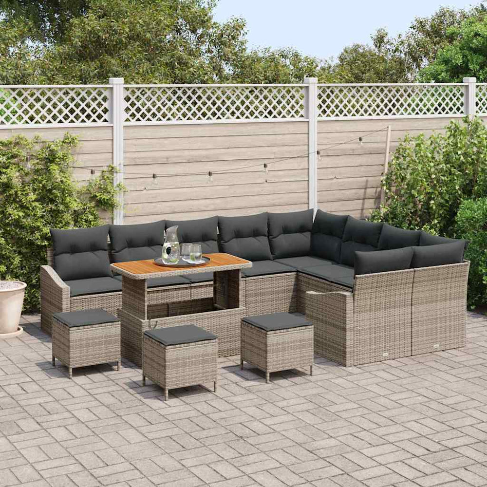 13 dalių sodo sofa komplektas su pagalvėmis pilka poli ratanas akacijos
