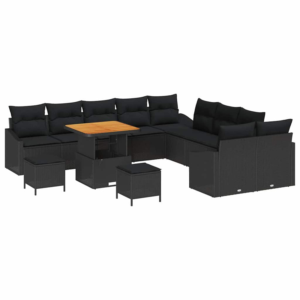 13 dalių sodų sofa rinkinys su pagalvėmis Juoda Poli ratanas Akacija