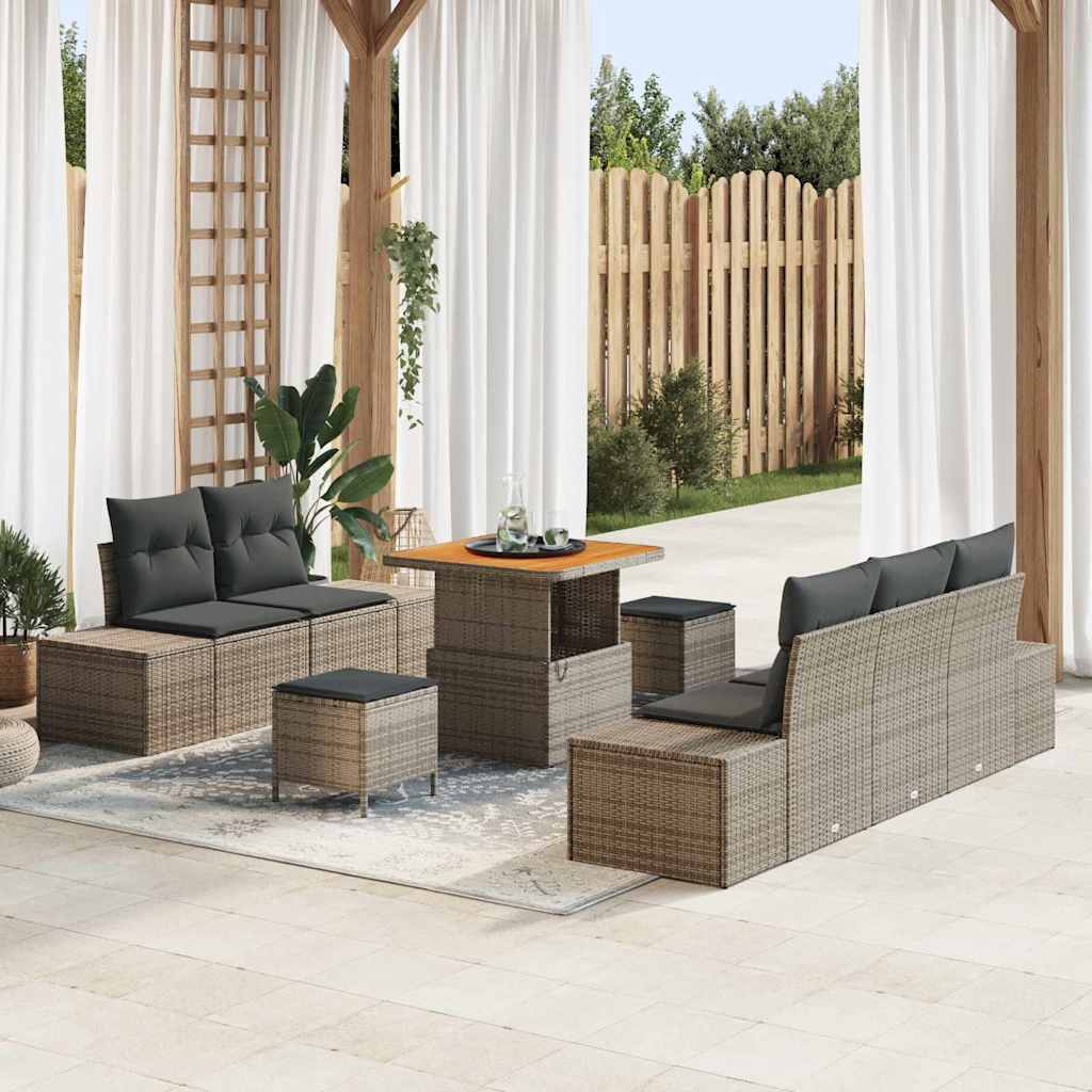 Sodo Sofų Rinkinys su pagalve 8 pcs Pilka Poli ratanas