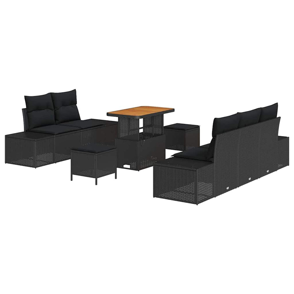 8 dalių sodo sofa komplektas su pagalvėlėmis Juoda Poli ratanas Akacija