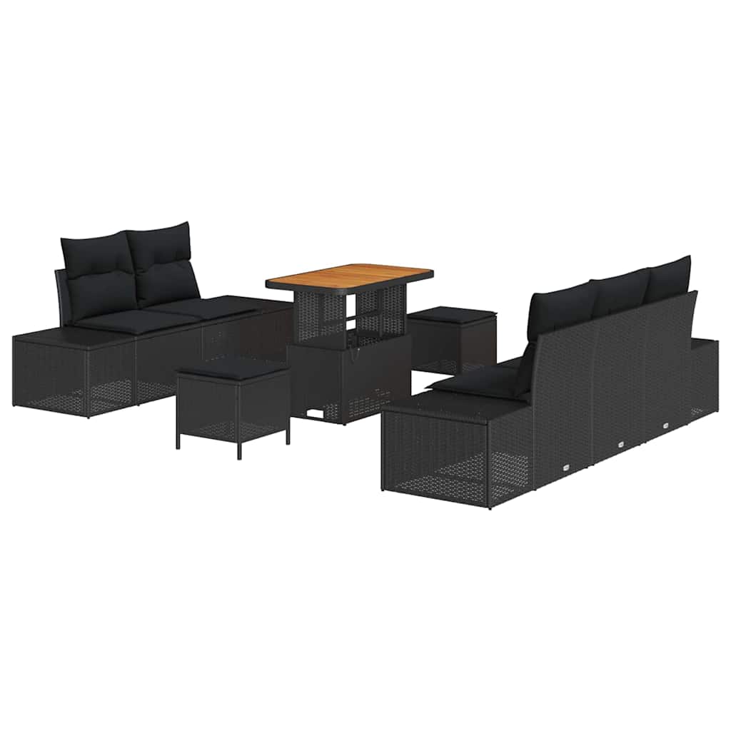 8 dalių sodo sofa komplektas su pagalvėlėmis Juoda Poli ratanas Akacija