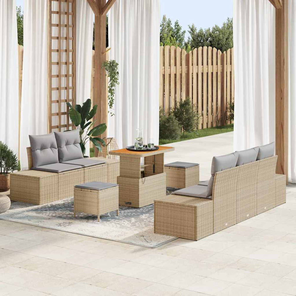 8 dalių sodo sofa rinkinys su pagalvėlėmis Smėlio Poli ratanas Akacija