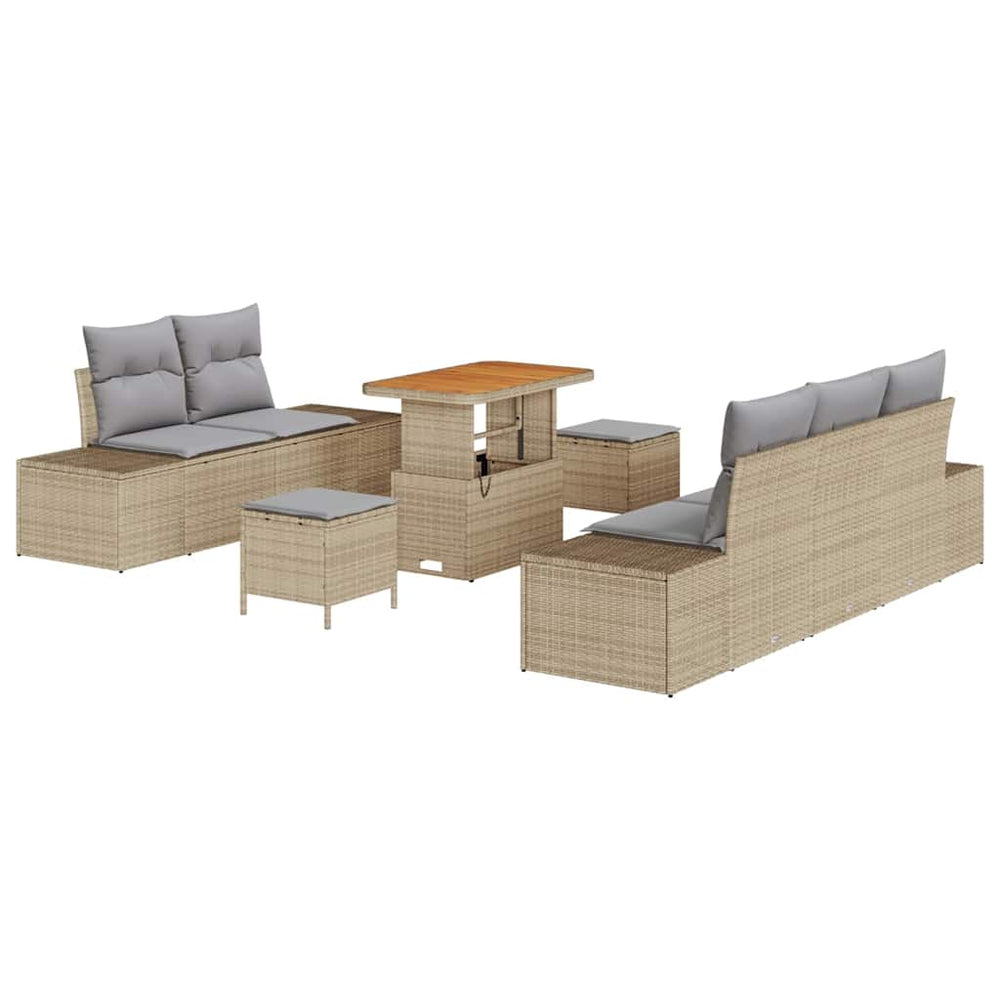 8 dalių sodo sofa rinkinys su pagalvėlėmis Smėlio Poli ratanas Akacija