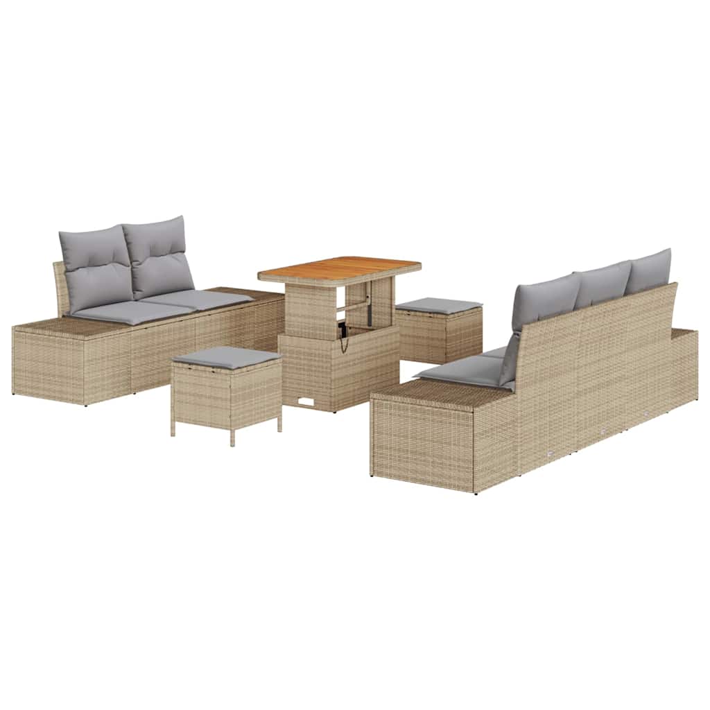 8 dalių sodo sofa rinkinys su pagalvėlėmis Smėlio Poli ratanas Akacija