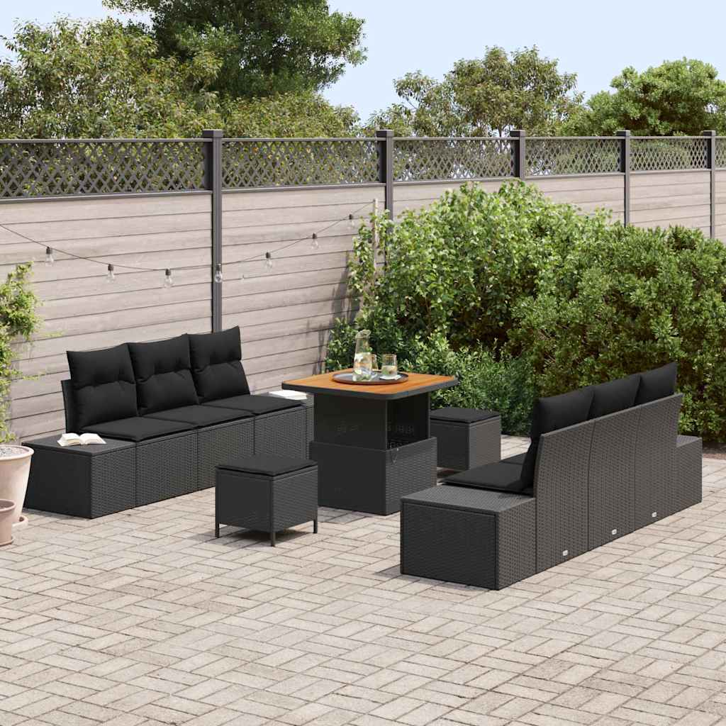 9 dalių sodo sofa komplektas su pagalvėlėmis juodas poli ratanas akacija